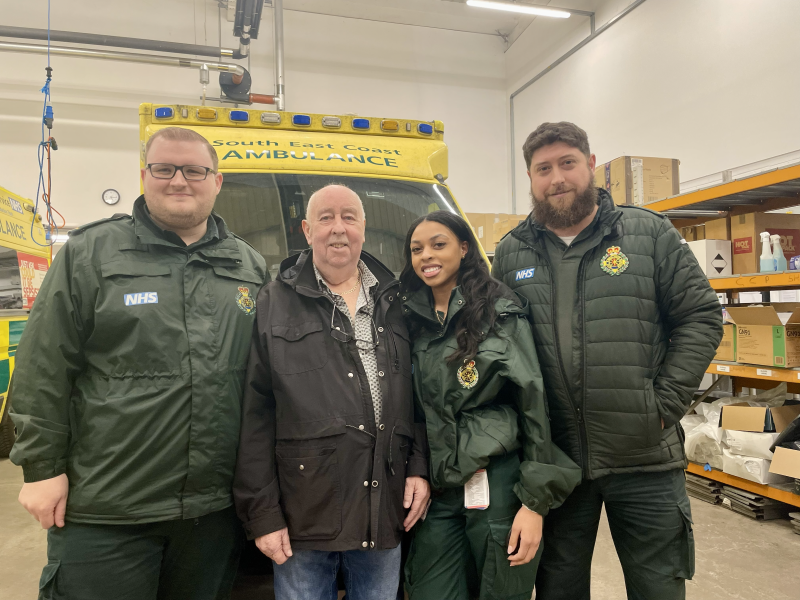 Patient, David standing with crewmates, Sam, Fantasia and Richard.