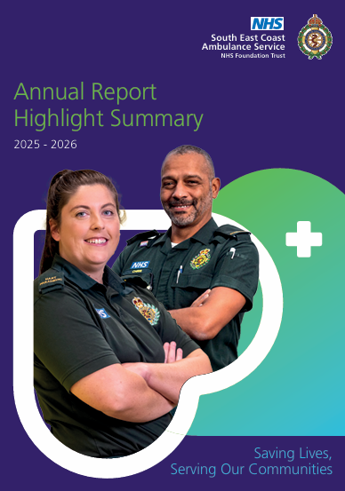 Image of cover of Annual Report Highlight Summary featuring a female and male paramedic