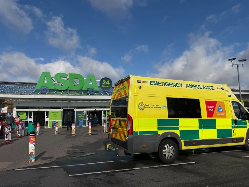 SECAmb ambulance vehicle parked outside Asda superstore